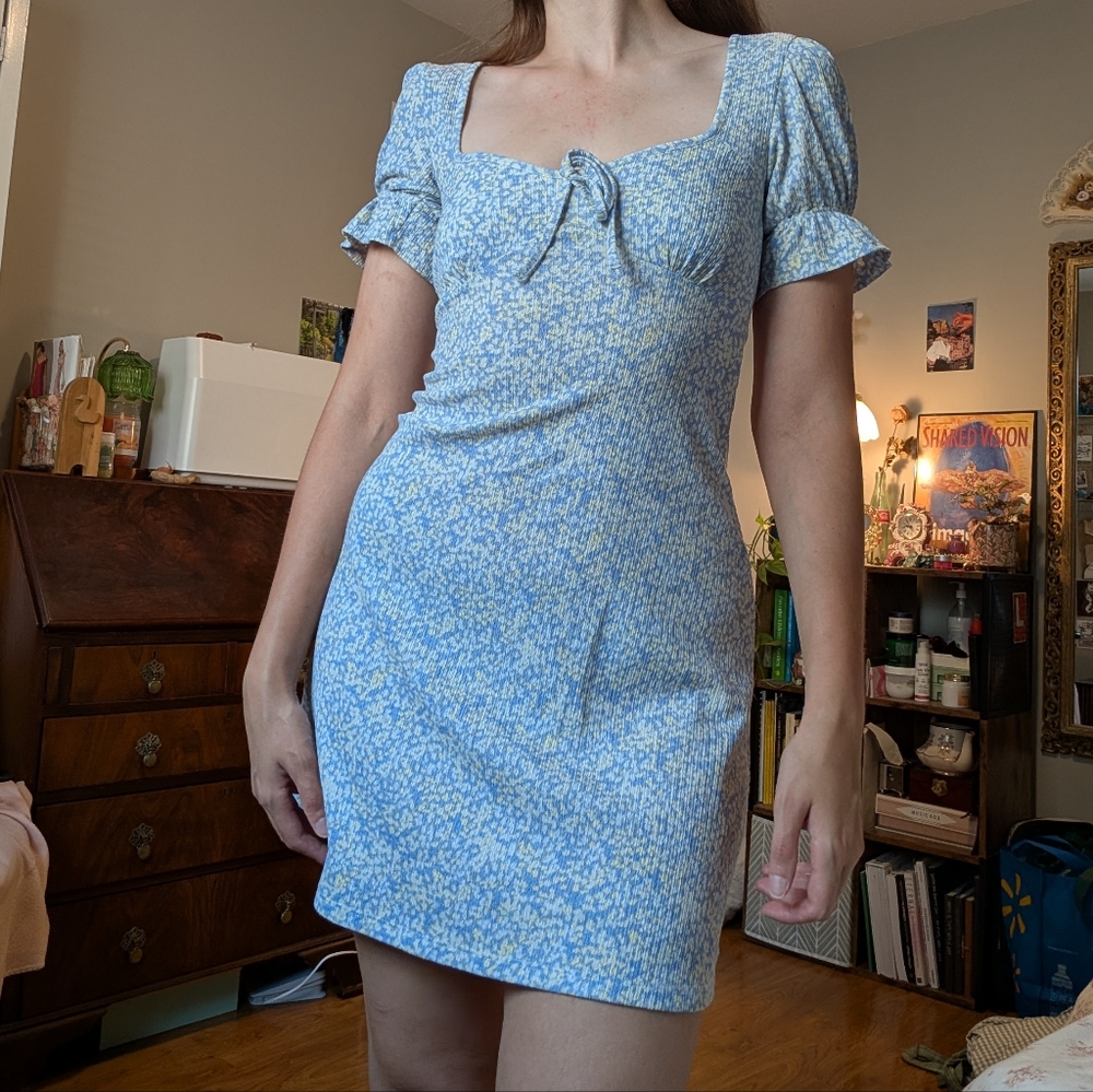 Topshop Blue and Yellow Floral Mini Dress